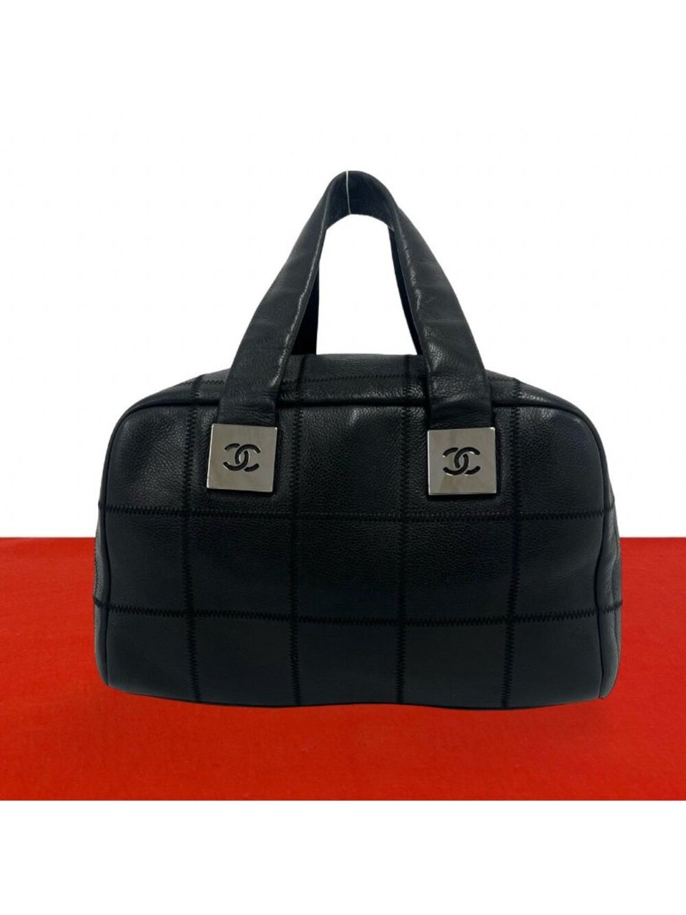 Chanel Choco Bar CC Logo Leather Mini Boston Bag Black